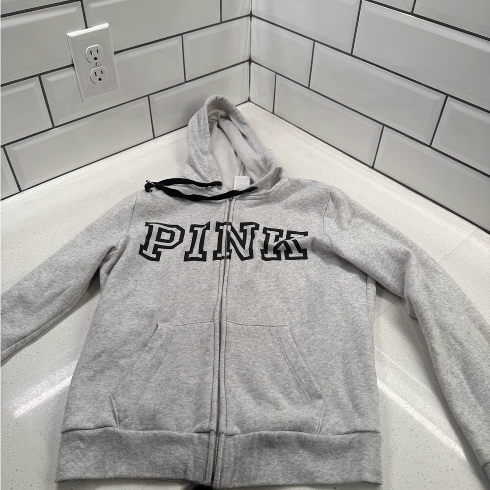PINK Victoria's Secret Kids Light Gray Zip-Up Hoodie